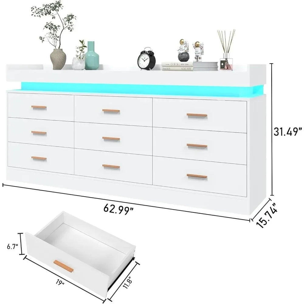 Modern 9 Drawer Cabinet With LED Light