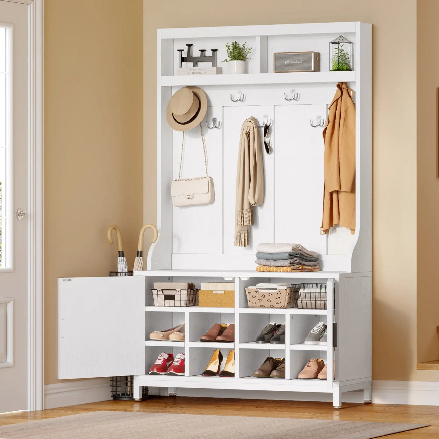 Farmhouse Coat Rack With Shoe Cabinet