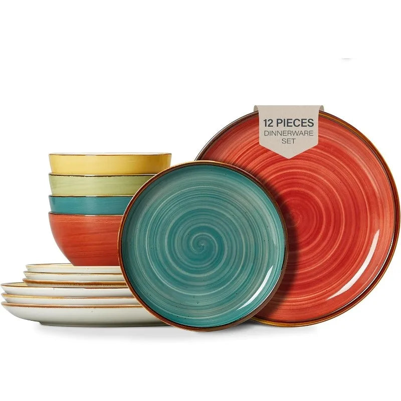 12 Piece Porcelain Plates and Bowls Set