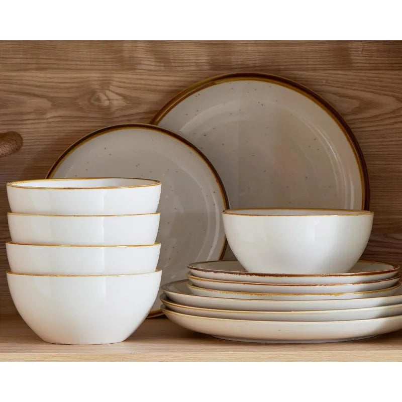 12 Piece Porcelain Plates and Bowls Set