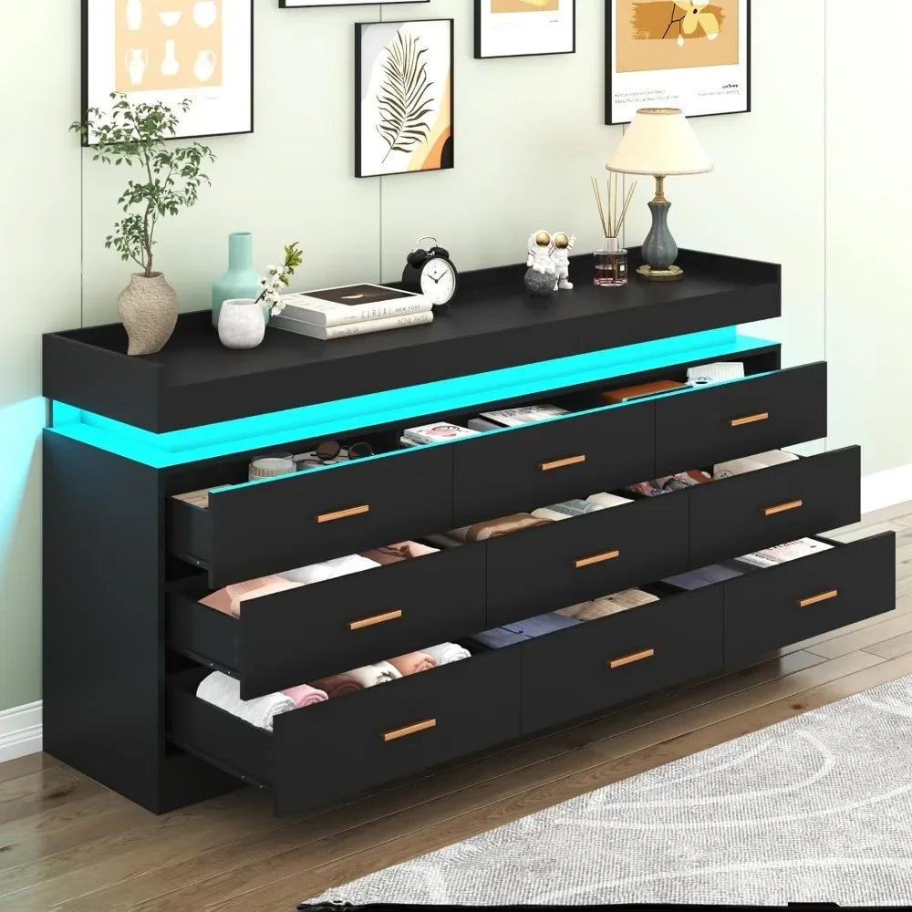 Modern 9 Drawer Cabinet With LED Light