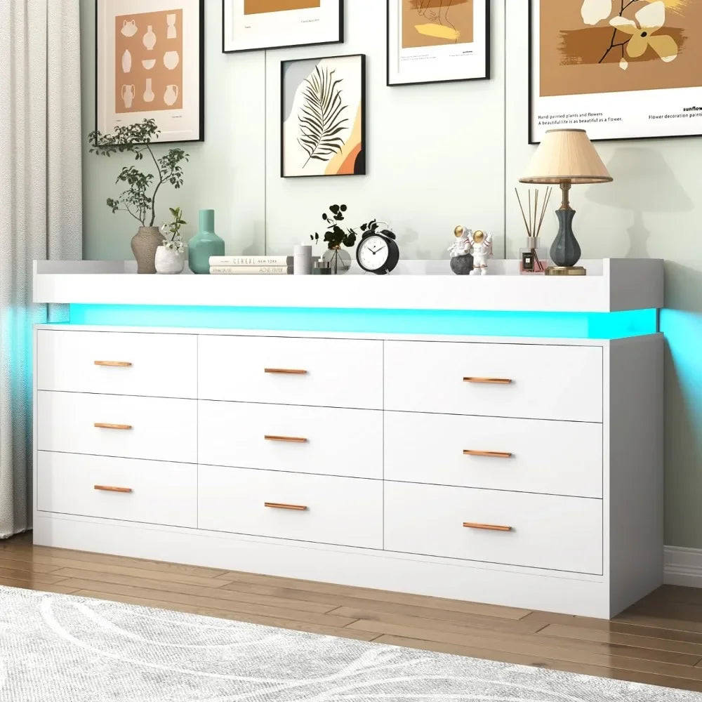 Modern 9 Drawer Cabinet With LED Light