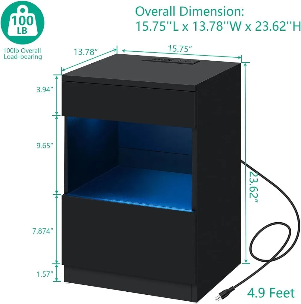 2 Drawer LED Nightstand with Charging Station