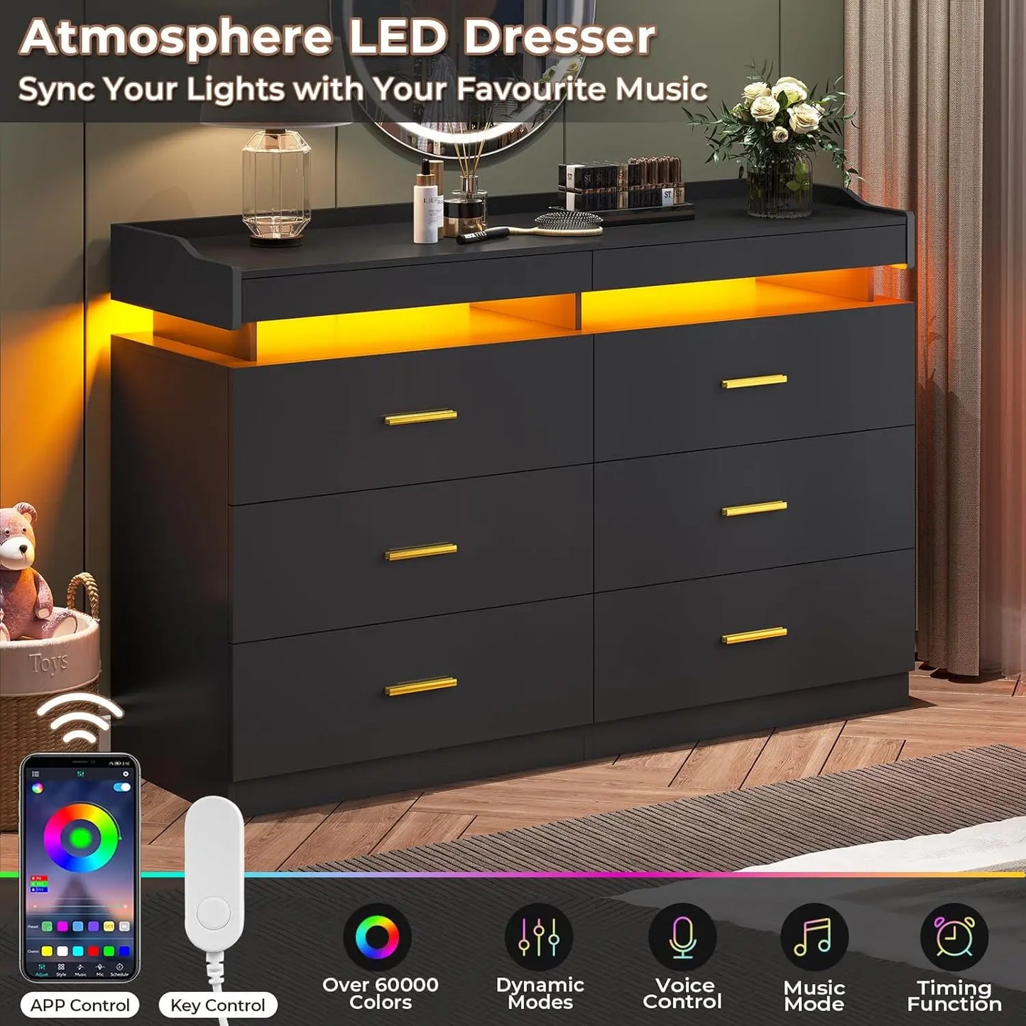 Modern 9 Drawer Cabinet With LED Light