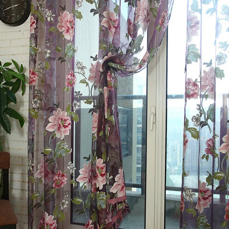 Flower Pattern Tulle Curtains