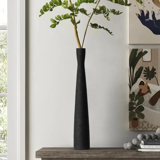 Long Skinny Black Floor Vase