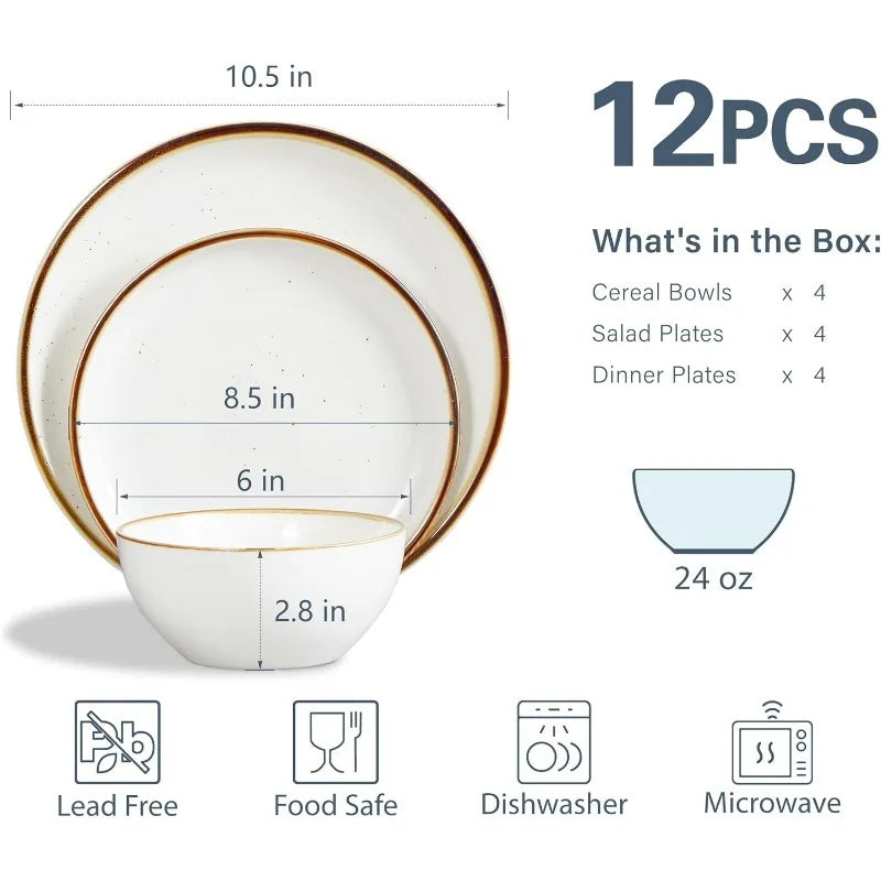 12 Piece Porcelain Plates and Bowls Set