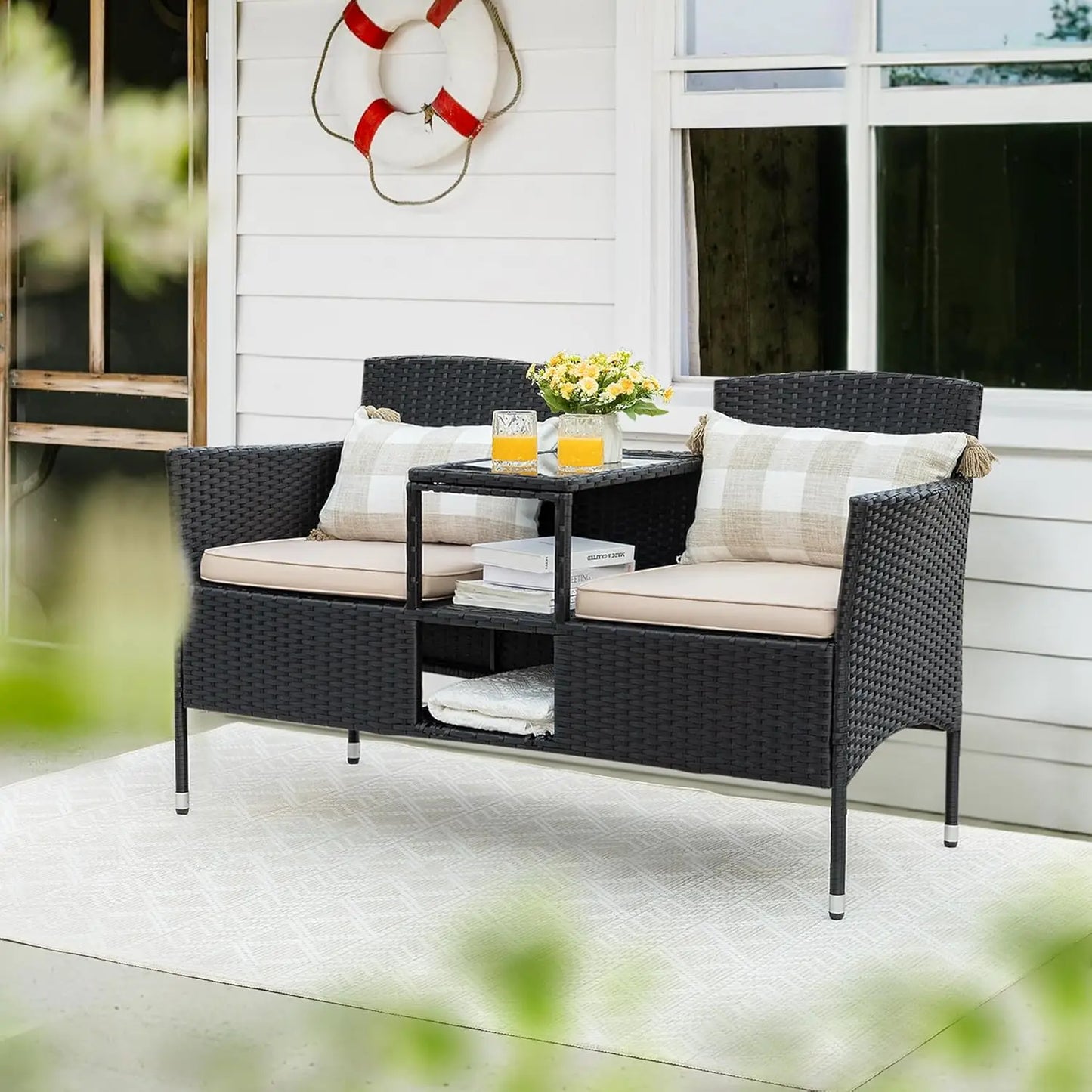 Built-In-Table Loveseat With Cushions