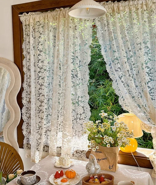 Vintage Style Beige Embroidered Gauze Curtains