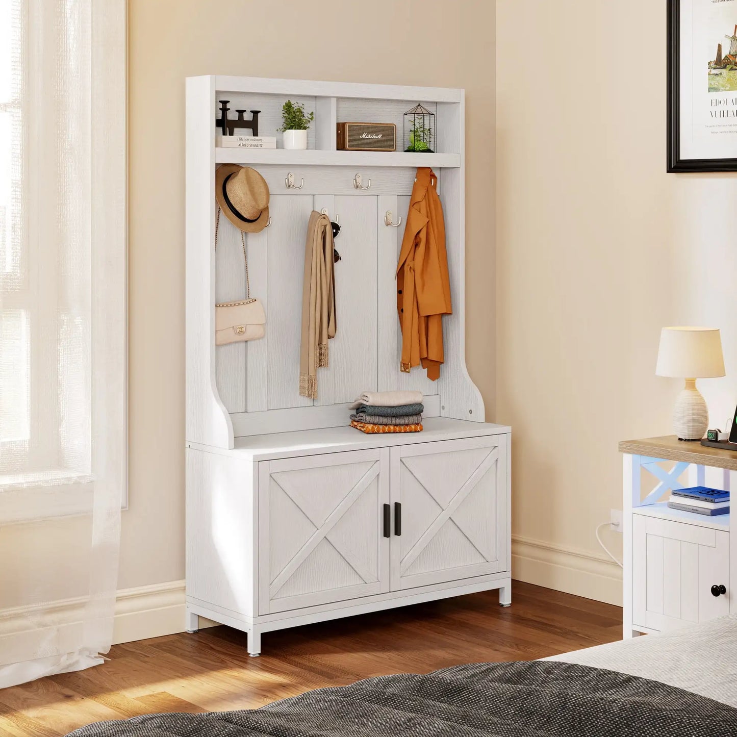 Farmhouse Coat Rack With Shoe Cabinet