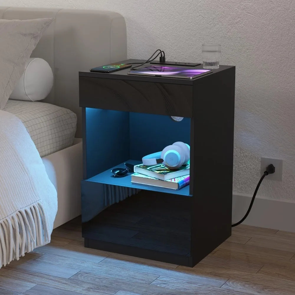 2 Drawer LED Nightstand with Charging Station