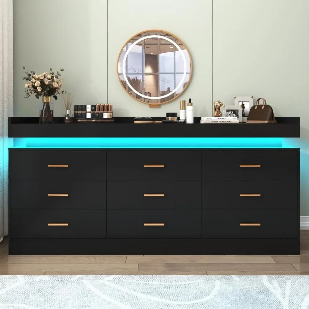 Modern 9 Drawer Cabinet With LED Light