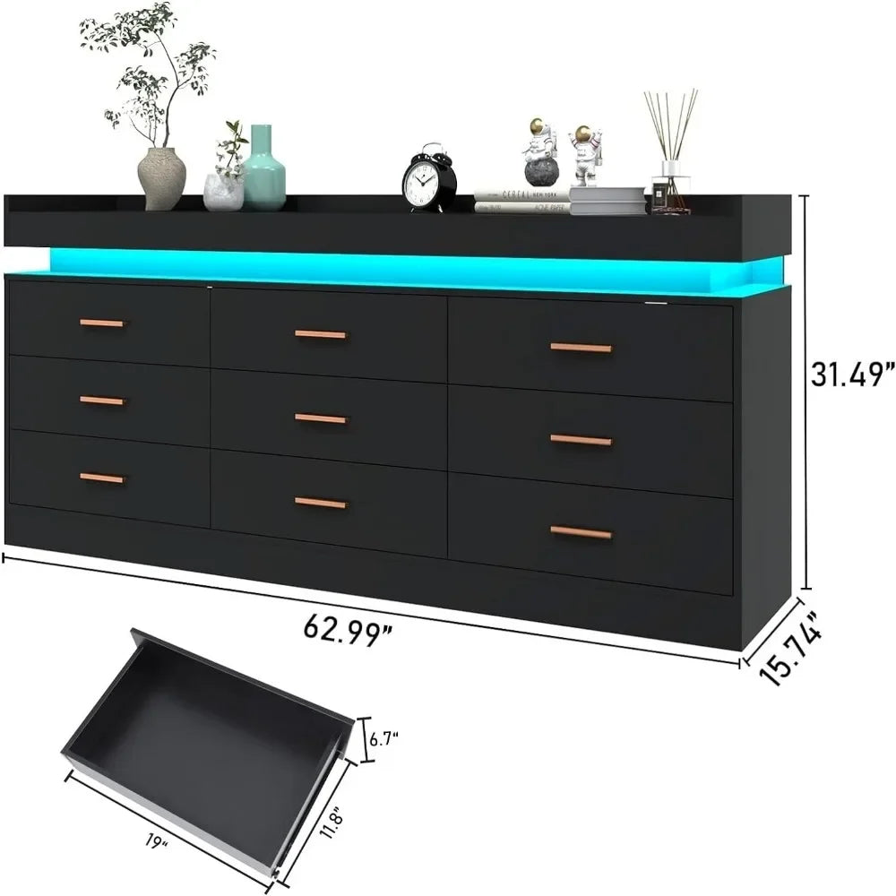 Modern 9 Drawer Cabinet With LED Light