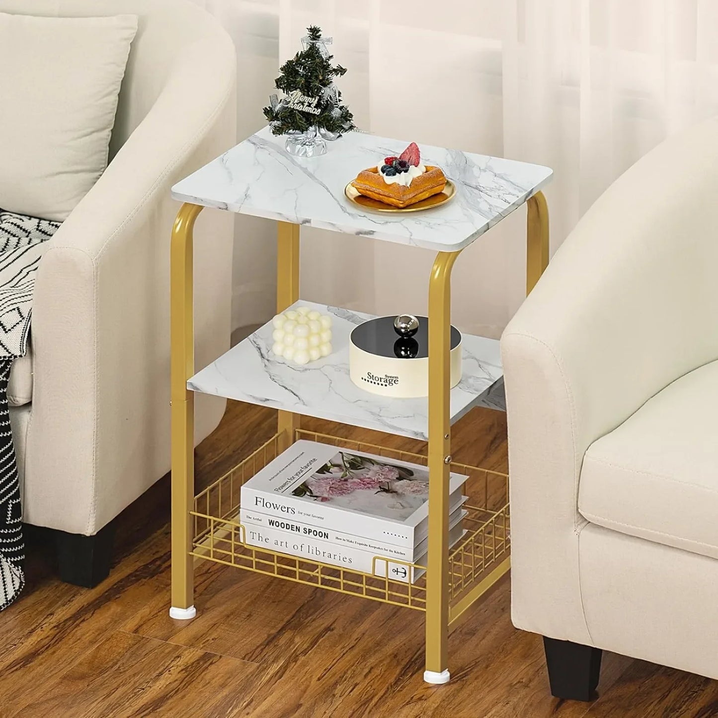 Small Modern White And Gold Table