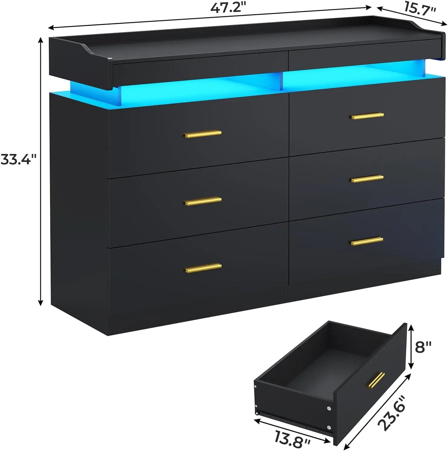 Modern 9 Drawer Cabinet With LED Light