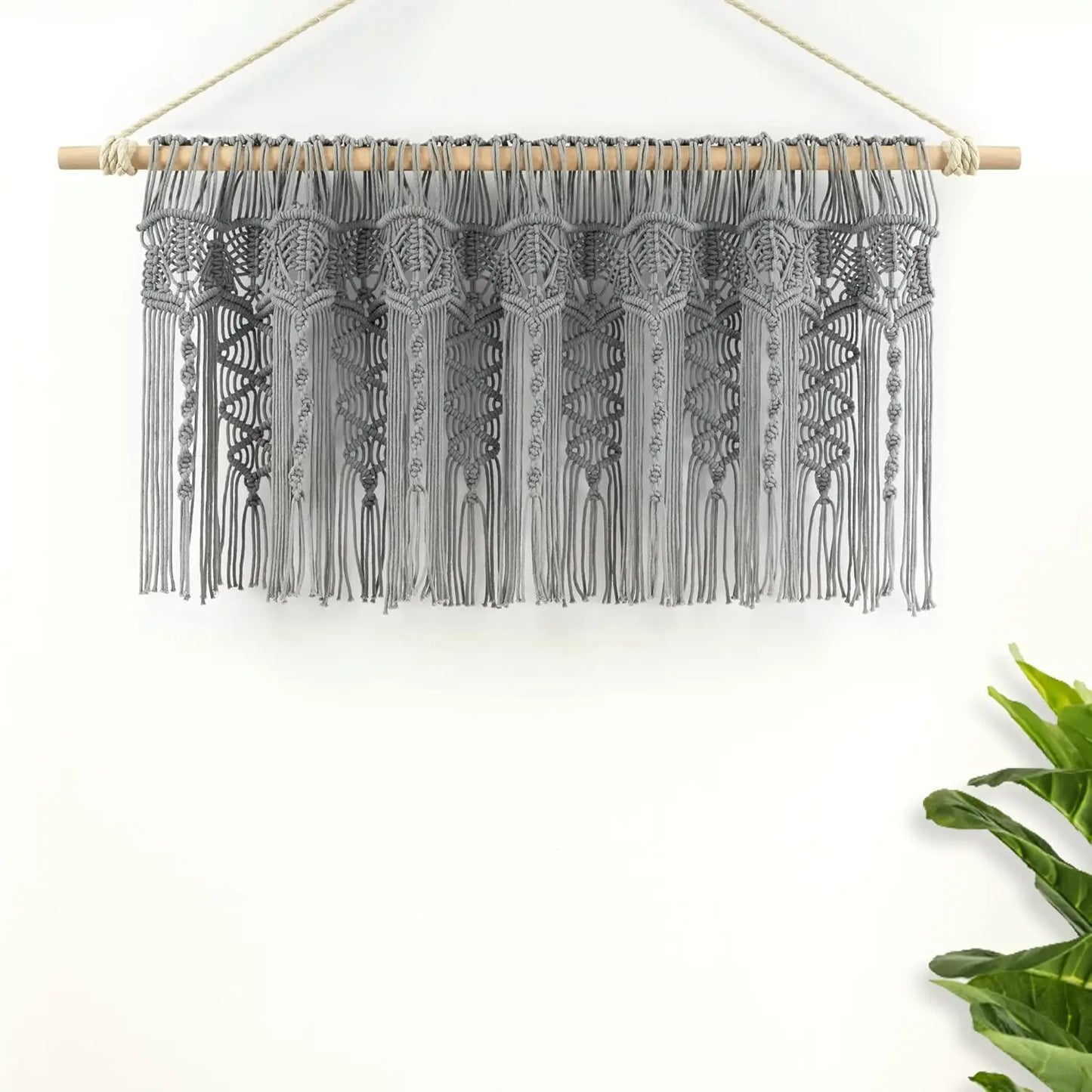 Gray Macrame Textured Cotton Valance