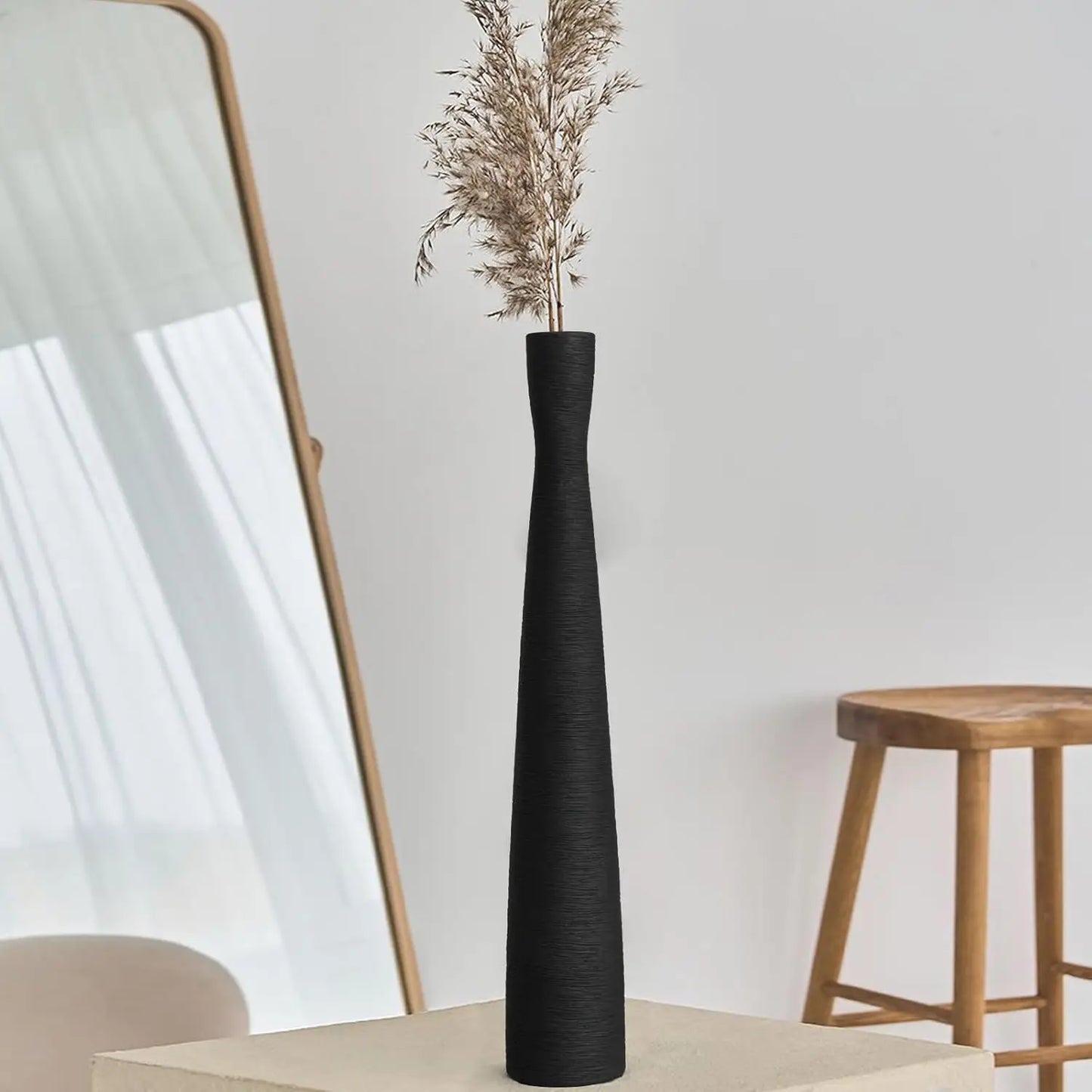 Long Skinny Black Floor Vase