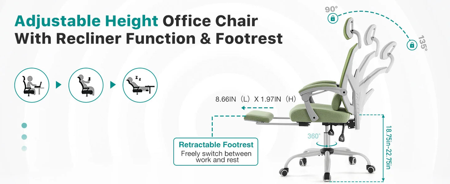 Adjustable Height Reclining High Back Chair