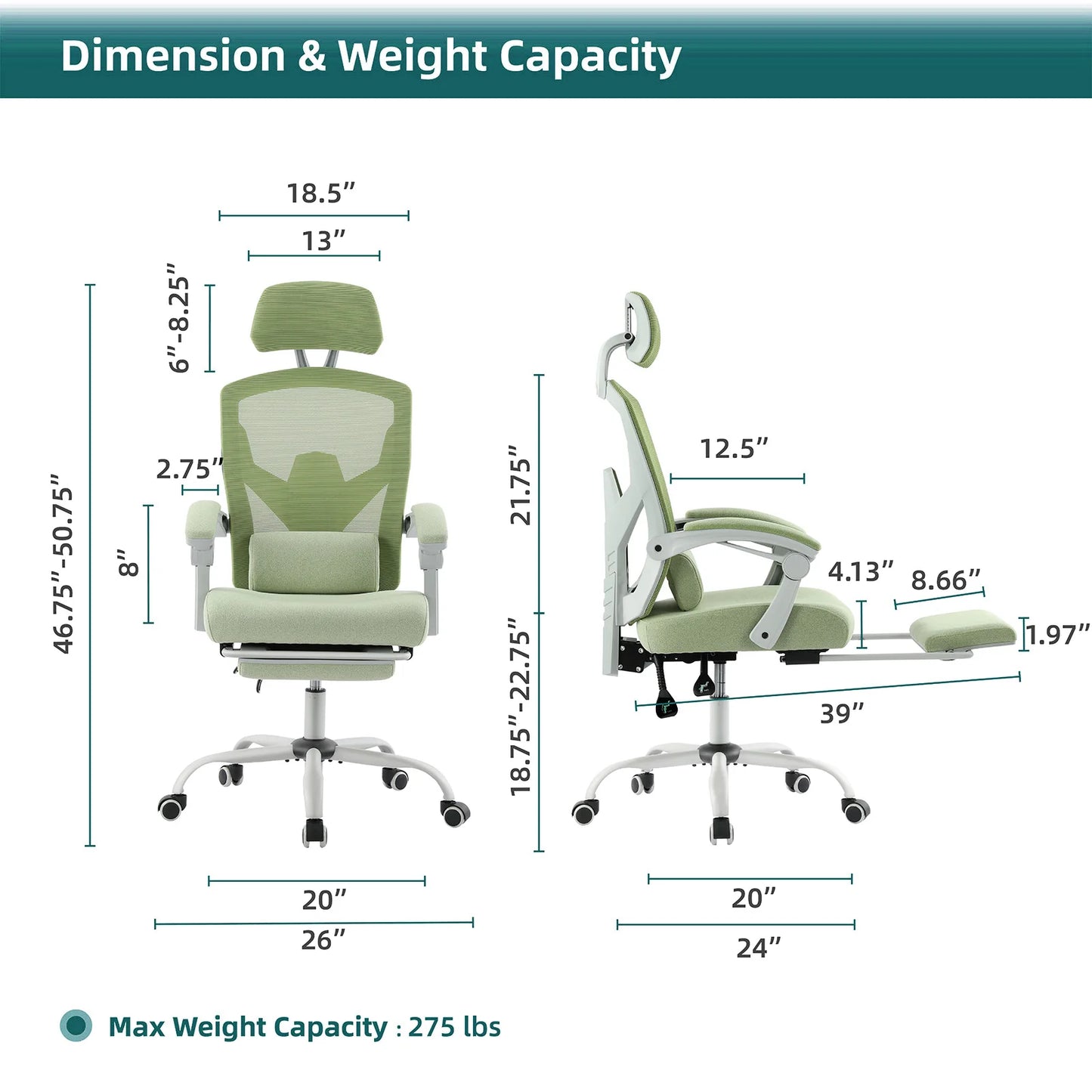 Adjustable Height Reclining High Back Chair