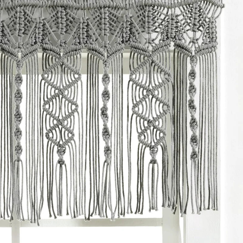 Gray Macrame Textured Cotton Valance