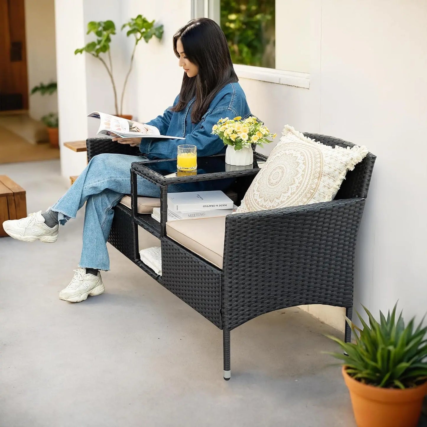 Built-In-Table Loveseat With Cushions