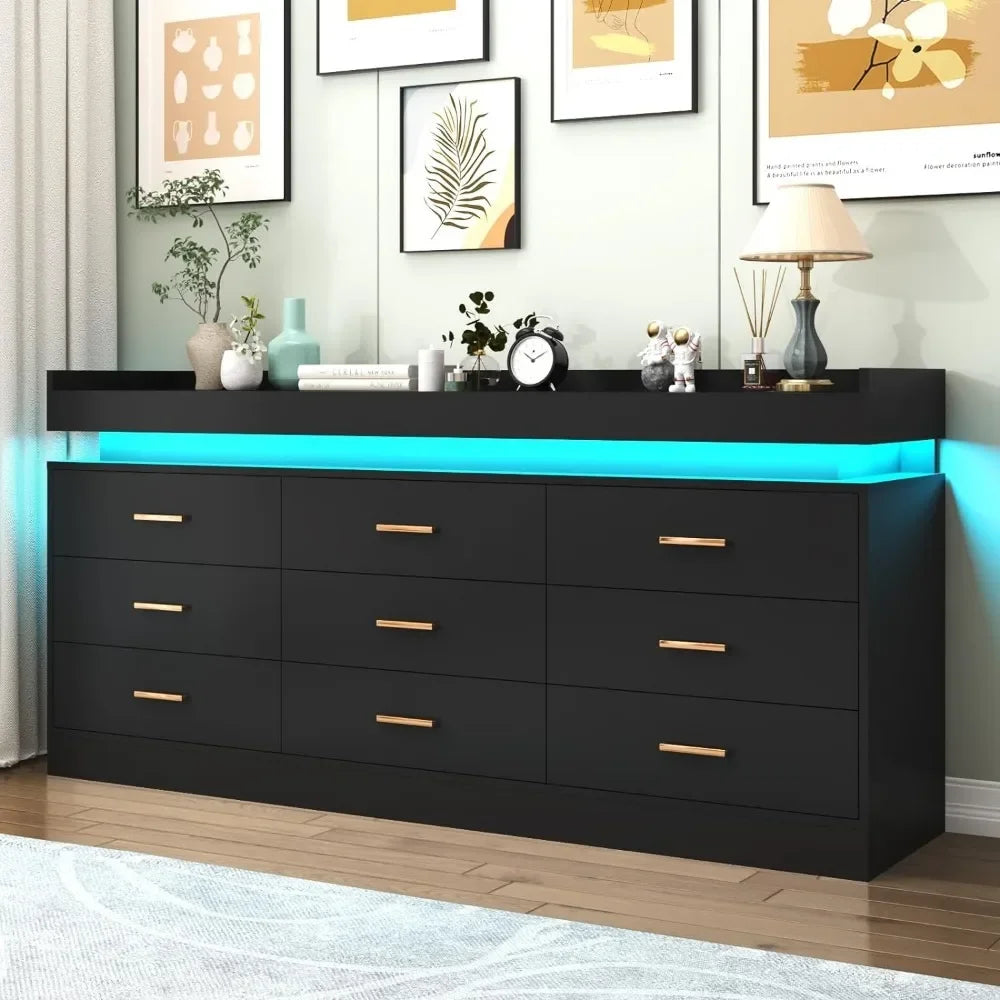 Modern 9 Drawer Cabinet With LED Light