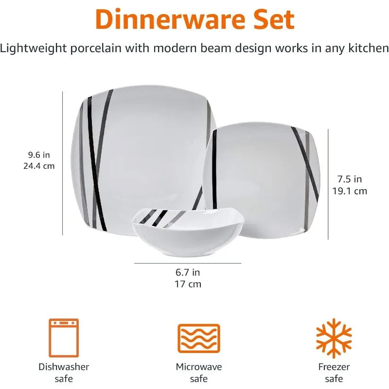 18 Piece Modern Square Kitchen Dinnerware Set