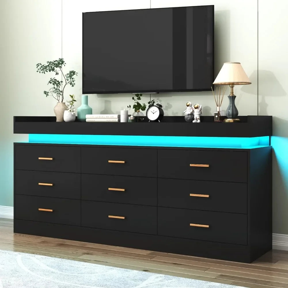 Modern 9 Drawer Cabinet With LED Light