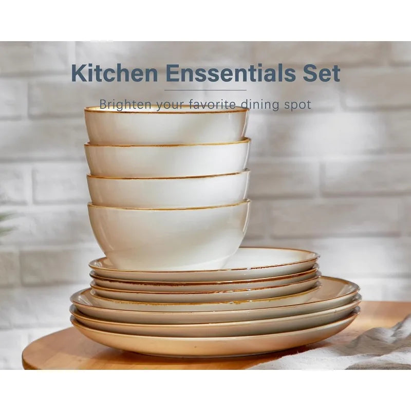 12 Piece Porcelain Plates and Bowls Set