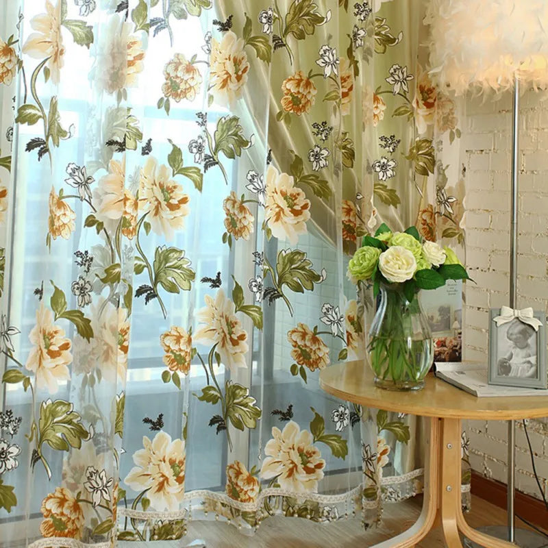 Flower Pattern Tulle Curtains